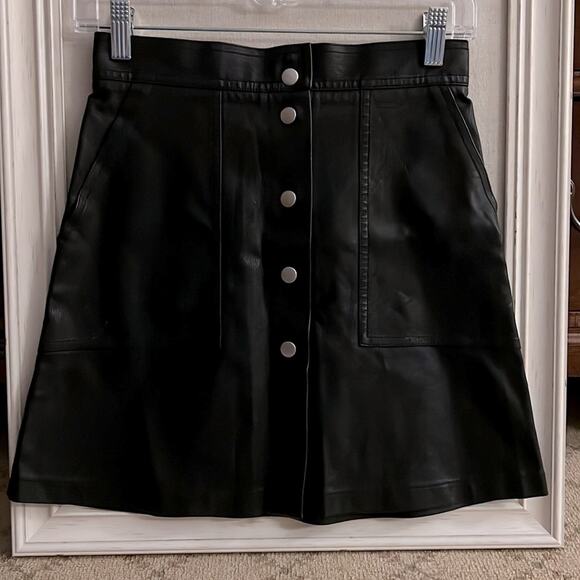 French Dresses & Skirts - French Black snap front faux leather skirt XS